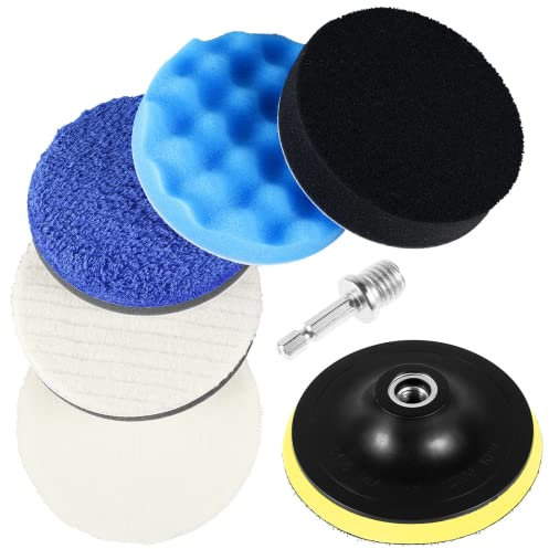 JTWEB Auto Polierpads 125MM,Polierschwämme Pads Autoschaum Polierpad Schaumpolierpads Polieraufsatz mit M14 Bohreradapter für Bohrer,7 Stück