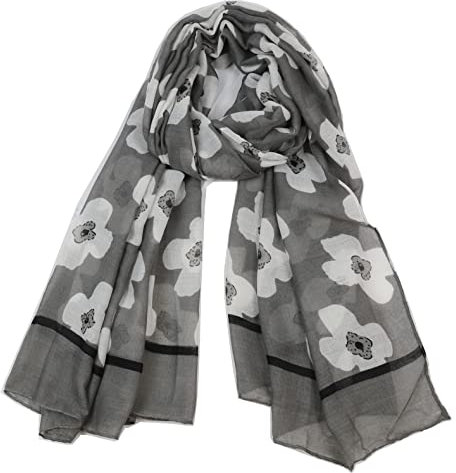 Van Der Rich ® - Schal in Baumwoll-Viskose-Qualität mit Blumenmuster 90cm*180cm - Damen (Grau-2)