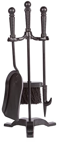 Hammer and Tongs 4pc Black Arundel Fireside Companion Set - Indoor Fireplace Wood Burner Accessories Tools Metal Iron Poker Brush Shovel