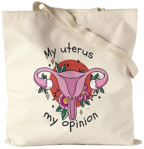 Hey!Print My Uterus My Opinion Jutebeutel Stoffbeutel Canvas Women Power Feminismus My Body My Rules Geschenkidee