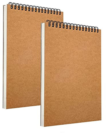 2Stück A4 Skizzenbücher, Skizzenblock, fester Einband, Spiralbindung, Skizzenblock für Kinder und Erwachsene, 160 g/m² Papier, 60 Seiten (A4-2Stück)