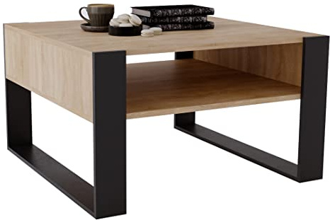MRBLS_HOME MRBLS Couchtisch – modernes rustikales Design – Wohnzimmer-Tisch Beistelltisch Kaffeetisch Sofatisch Teetisch aus Holz (Eiche - Schwarz Matt) - 68 x 45 x 71,5cm (B/H/T)
