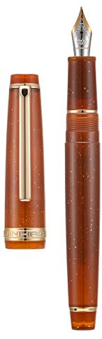 Jinhao 82 Acrylic Fountain Pen, Iridium Extra Fine Nib with Ink Converter, Transparent Coffee Fluorescent Classic Design Smooth Writing Pen (Gold Trim)