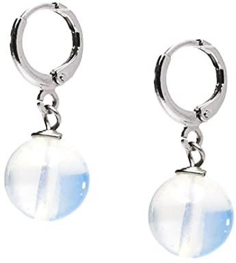 Frauen handgemachte natürlichen Edelstein 12mm Runde Kugel Ohrringe - Edelstein Perlen 925 Silber Ohrringe (Seeopal)