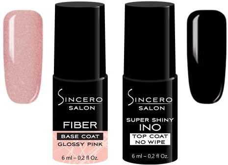 Sincero Salon- Fiberglass Gel Base Glossy Pink und Top Coat Gel Super Shiny INO - Unterlack und Überlack - UV Nagellack für Maniküre - Schutz vor Kratzern - Nagelhärter