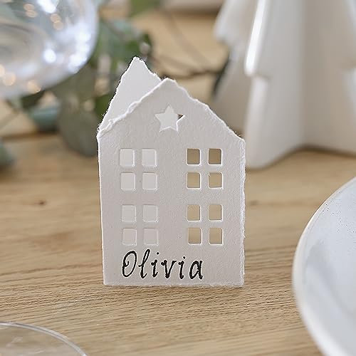 Ginger Ray White Cotton Paper House Christmas Table Place Cards Tabletop Decorations 6 Pack