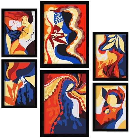 Nacnic 6er-Set Rococo Arts 2 Poster. In Weibliche Zusammenfassung. Ästhetische dekorative Gemälde für Ihr Wohnzimmer, Schlafzimmer, Zuhause Größen A4 und A3 mit schwarzen Rahmen