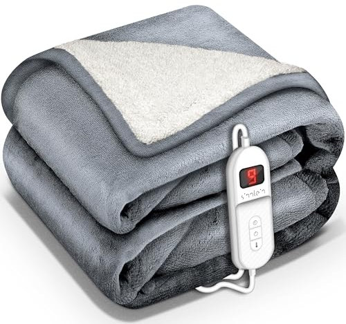 sinnlein® Heizdecke mit Abschaltautomatik 160 x 120 cm | Elektrische Wärmedecke mit 9 Temperaturstufen | Kuscheldecke Bett, Sofa | Decke elektrisch mit Timer Digitalanzeige