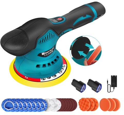 Exzenter Poliermaschine Akku Polierer 12V mit 2 x 2.0Ah, 8 Geschwindigkeit, AkkusPoliergerät 125-150mm, 12mm Exzenter Politur Set