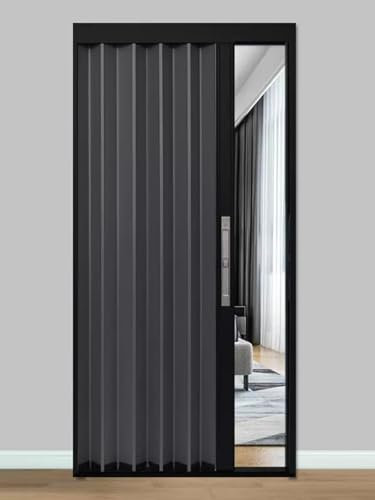 Porte coulissante, Porte Pliante accordéon Séparateur De Pièce Portes Accordéon Intérieur Cuisine De Chambre À Coucher, Cadre De Porte Noir Et Panneau En Aluminium Gris, Grand 70 80 100 120 160 180 CM