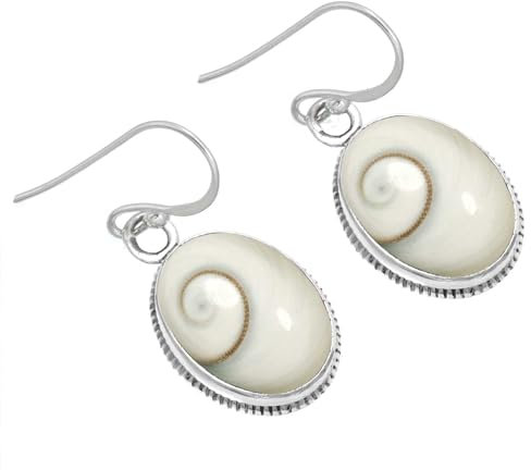 Jeweloporium Weißer Shiva-Auge-Ohrring aus Silber, 925er Sterlingsilber-Ohrring für Frauen, echter ovaler Stein, Boho-Schmuck