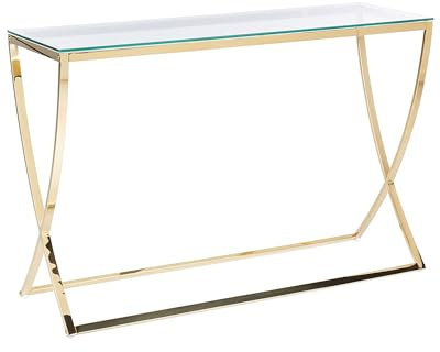 Console en Acier INOX Doré Finition Brillante et Verre de Sécurité 80 x 40 cm Max 20 Kg Ringgold