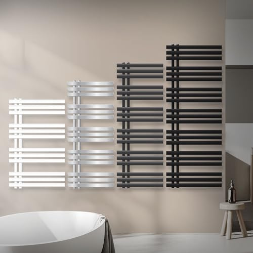 LuxeBath Badheizkörper Iron EM 600x1600 mm Weiß Seitenanschluss mit Anschlussgarnitur und Thermostat Eck Wand, Design Heizkörper Bad Heizung Handtuchwärmer Handtuchtrockner Handtuchheizkörper