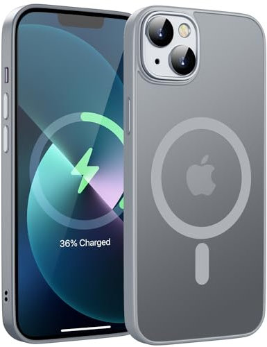 KPPIT Magnetisch Hülle für iPhone 13 Hülle 6,1 Zoll Kompatibel mit MagSafe,Transluzente Matt Rückseite Dünn Stoßfest Handyhülle für iPhone 13 Case,Grau