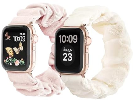 Paquete de 2 correas de repuesto compatibles con correas de reloj de tela elástica de 38/40/41 mm (Pink)