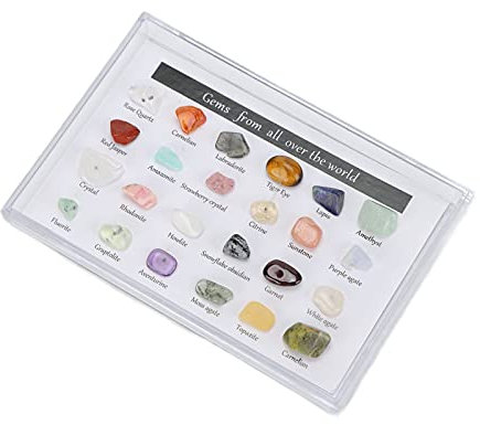 Kristall-Edelsteine, Stein-Chakra-Stein-Material-Box-Set, 24 Arten von Felssteinen, Chakra-Kristall für Zimmerbrunnen, Steine, Seeglas