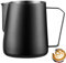 Wrobic Milk Frothing Pitcher 14oz/400ml, Stainless Steel Milk Jug for Making Latte Art and Coffee Cappuccino,Latte Art Barista Steaming Pitcher Milk Frother Jug with Scale，Black
