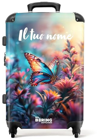 NoBoringSuitcases.com Valise Enfant, Grande Valise, Valise Personnalisable, Valise Enfant Fille, Serrure TSA, Suitcase, Valise Fille, Valise Grande Taille (67cm - 72L) (Papillon - Bleu-Rose)