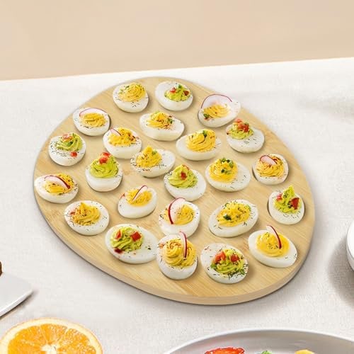 Sutowe Wood Deviled Egg Tray 24 Holes Deviled Egg Platter 34x27cm Bamboo Egg Holder Deviled Egg Serving Container Plate Reversible Charcuterie Board for Picnic Part Easter