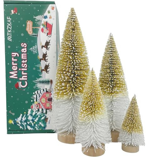 MTKZKAF Mini Christmas Trees Christmas Table Top Bottle Brush Trees (Gold&White)
