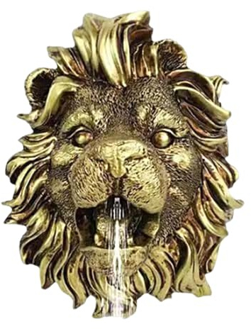 Fontaine murale du lion | Ornement de bec de fontaine | Décoration murale en cascade, fontaine en résine naturelle, ornements de fontaine d'eau en résine naturelle, décoration de jardin d'eau et d'éta