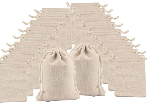 Lxtness 20 Stück Stoffsäckchen, 8x10 cm Stoffbeutel Klein Stoffsäckchen mit Zugband Leinensäckchen Säckchen zum Befüllen Geschenksäckchen für DIY Adventskalender Basteln Geburtstag Hochzeit
