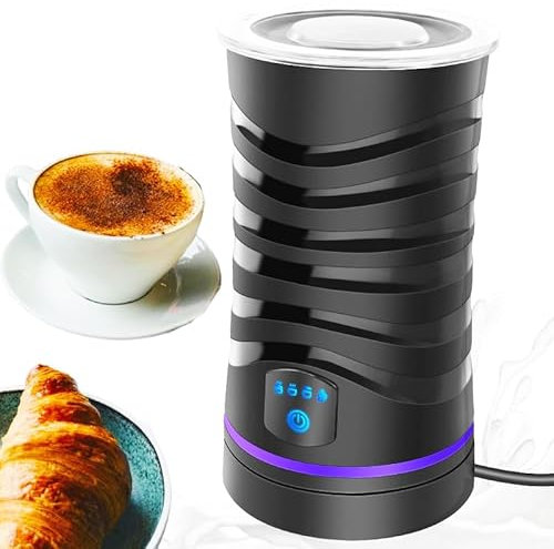 4 in 1 Milk Frother Electric, Automatic Coffee Frother, Hot&Cold Milk Foamer, 600ml Large Capacity Milk Steamer, Silent Operation, Non-Stick Easy Clean, Auto Shut-Off, Black