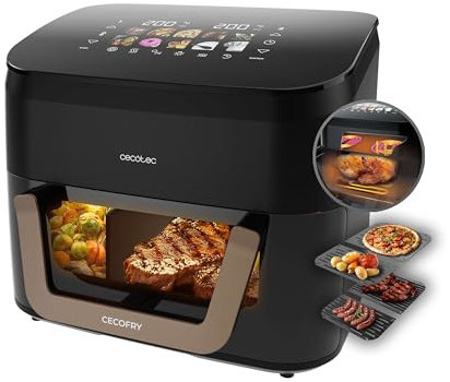 Cecotec Friggitrice ad Aria 10L - Air Fryer Cecofry&Grill Smokin' 11000. 2200W, 3in1 Friggitrice, Grill, Piastra. Affumicatore integrato, 10 Menù, Temp 40-200°C, Doppia temperatura, Cottura uniforme