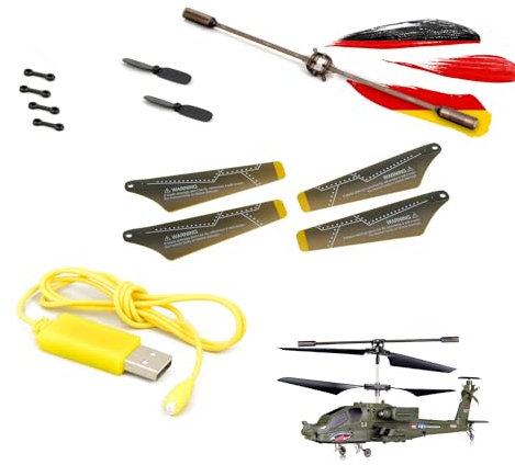 SYMA Ersatzteile-Set Crash-Kit mit Usb-Ladekabel für RC ferngesteuerter Hubschrauber Apache S109, S109G, Modellbau-Helikopter inkl. Rotorblätter, Connect-Buckle, Stabilisator u. Zubehör f. Reparaturen
