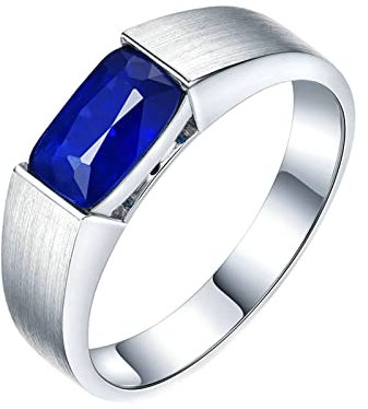 Tolldek Echt Schmuck Herren Ring Weißgold 18 Karat Au750, 0.77ct Labor Erstellt Saphir Trauringe Männer Gebürstet 18K Gold, Echtes Gold Kollektion, Gr.66 (21.0)