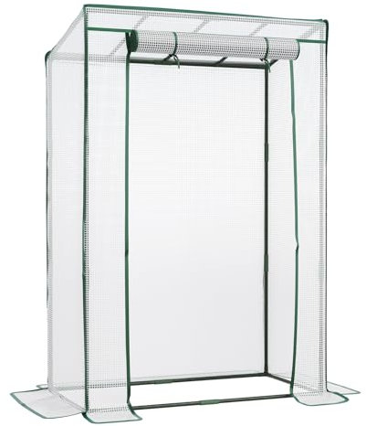 LARMNEE Serra da Giardino in PE con Tetto a Punta, 100 x 50 x 150 cm, con Porta Arrotolabile, Anti UV, per Pomodori, Frutta, Fiori, Piante, per Cortile, Esterni, Bianco EWT15GH02G1