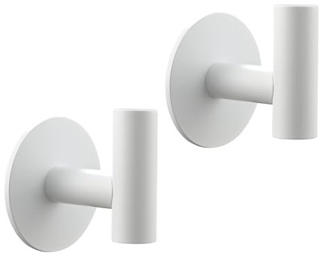 Tecmolog Set di 2 Ganci da Parete Appendiabiti Bianco Porta Accappatoio da Bagno Acciaio Inox Adesivo, SBH235W-2