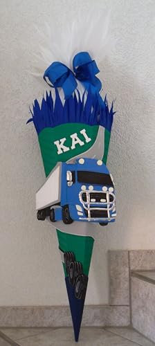 Schultüten Bastelset LKW/Truck 2 blau-grün Schultüten-Rohling 3D Wellpappe-Rohling