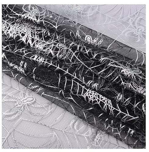AMateschitz Halloween Netzstoff mit Spinnennetz Spinnen Druck Tüllstoff Spinnweb Spitzenstoff Netzgewebe mit Spiderweb Muster für Halloween Spukhau Häuse Garten Gruselsze Silber #1 500x160cm