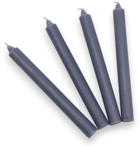 Solid Colour Dinner Candles, Pack of 5 Handmade Candles 20cm x 2cm Rustic Look Bistro Style Taper Candles (Rustic Grey)