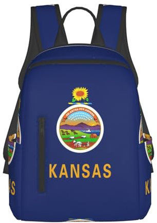 BREAUX Leichter Rucksack mit Kansas Staatsflagge, für Reisen, lässige Umhängetasche, Laptop-Rucksack, passend für Freizeit, Schwarz, Einheitsgröße