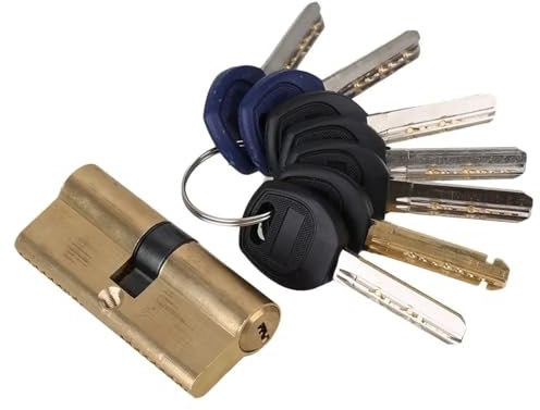 Profilzylinder, 5-Stift-Schloss, Messing, Satin-Nickel-Finish, 70 mm (35 x 35 mm), mit 7 Schlüsseln, 1 Stück