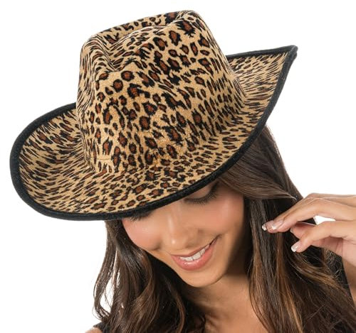 Chaks - Cowboyhut mit Leopardenmuster, Hut für Western Kostüme, Accessoires für Karneval, Festival und JGA