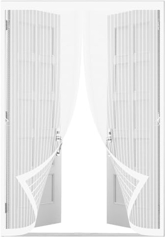 Moustiquaire Porte Fenetre 114 x 230 cm Moustiquaire Porte Magnétique Différentes Tailles Fenetre Magnétique Puissants Aimants pour Camping Car, Blanc