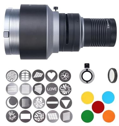 Bowens Mount Spotlight, konisches optisches Snoot-Set, Fotostudio-Beleuchtung, Projektor-Zubehör mit 20 Gobos und 5 Farbfiltern für Aputure Amaran 100DS/XS 200XS/DS 300C/DII/X 60D/XS Godox SL60 AD600