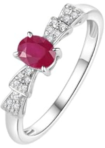 Wycian Ehering Vintage Ring Rot Stein 9K Weißgold Schmetterling mit Ovalem Rubin Von 0,45 CT und Diamant Von 0,06 CT Größe 45 (14.3) Massiv, Nicht Plattiert Beliebt für Damen Jubiläum Schmuck