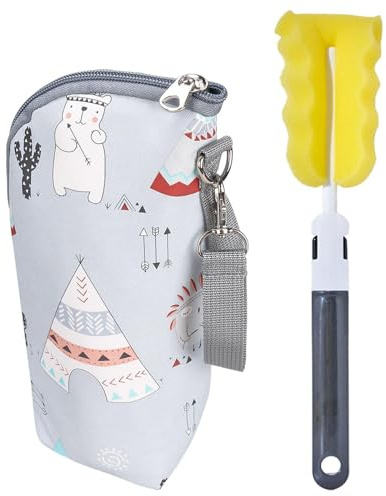 EOWVISN 1 Baby Bottle Insulation Bag and 1 Brush, Portable Anti-Overflow Outing Bag, Soft Thermal Insulation Lining, Practical and Lightweight Design, Suitable for Daily Travel.