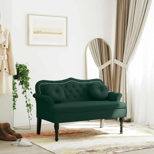Massbinet Sofa 2 Sitzer Couch Kleine Loveseat mit Samt-Optik Modern Polstersofa für Wohnzimmer Schlafzimmer kleinen Raum Bank mit Kissen Dunkelgrün 120,5 x 65 x 75 cm Samt