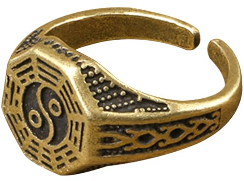 WATIIFUFU Taoismus Ring Verstellbarer Offener Messing Ring mit Ansprechendem Design Chinesisches Kostüm Zubehör für Halloween und Bar