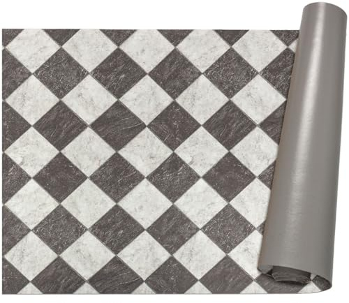 ANRO Küchenläufer Teppich Läufer Flur Küchenteppich rutschfest Küchenmatte PVC abwaschbar Flurläufer pflegeleicht Schachfliesen 280 x 67 cm