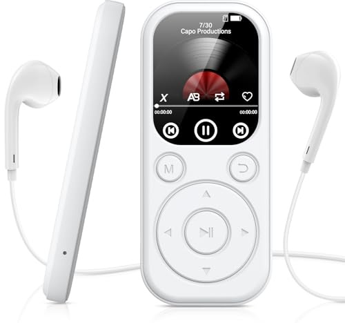 128GB Lettore MP3 con Bluetooth, RWSRW Lettore Musicale con Radio FM, Registratore Vocale Suono HiFi Funzione E-book, Bianco