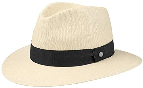 LIERYS The Sophisticated Panamahut Damen/Herren - Handmade in Ecuador - Panamastrohhut - Strohhut aus Panamastroh - Sommerhut mit Ripsband Natur-schwarz XXL (63-64 cm)