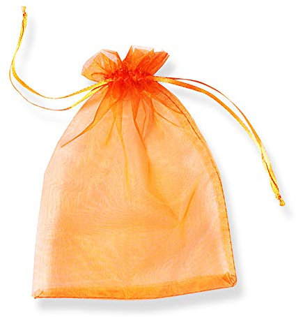 PLECUPE 100 Stück Durchsichtig Tunnelzug Organzabeutel Organzasäckchen Süßigkeiten Beutel Saeckchen Geschenk, 9 x 12cm Hochzeit Säckchen Party Festival Beutel Bonbonsbeutel Candy Bags - Orange