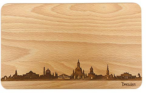 SNEG Brotzeitbrett Dresden Skyline | Frühstücksbrettchen aus Buche | Holz Schneidbrett | Geschenk mit Gravur | Frühstücksbrett | Sachsen (22x14x1cm - ohne persönlicher Gravur)