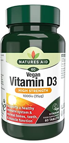 Natures Aid Vegan Vitamin D3 1000iu – High Strength Vitamin D Supplement for Bones, Immune System, Mood & Energy – Natural, Non-GMO, Gluten Free, Vegan Health & Wellness Support – 60 Tablets